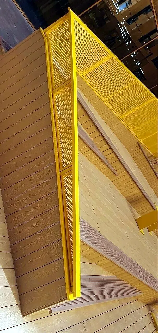 Perforated balustrade above timber steps