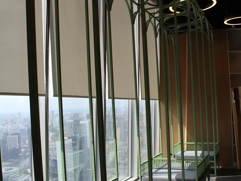 The same arches installed along the windows of a high-rise office
