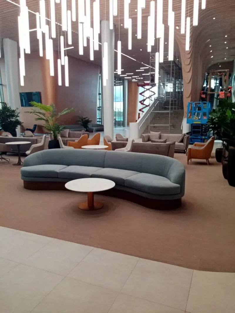 Curved sofa in a hospital hall