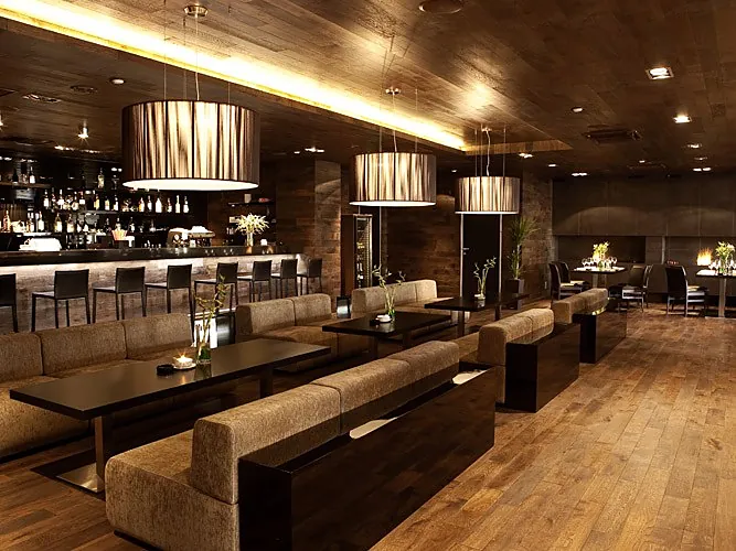 Bar and lounge seating along the hall